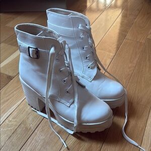 Women's White Platform Ankle Boots